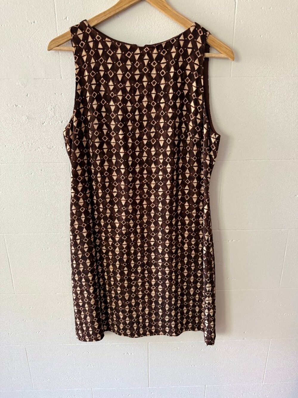 Vintage 90s Geometric Pattern Sleeveless Summer Dress | Small